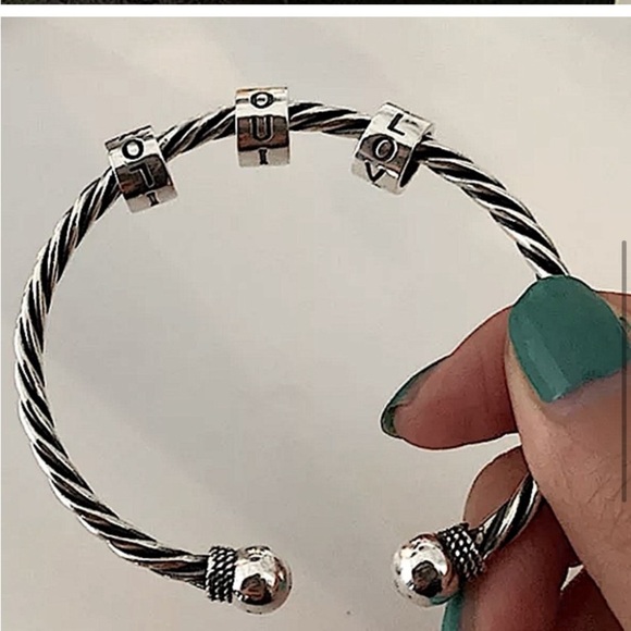 Sterling Silver I Love You Anxiety Bangle Bracelet - Picture 9 of 9